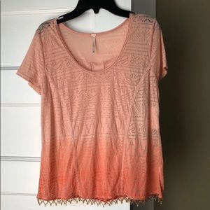 Free People Beaded Peach Ombré Shirt